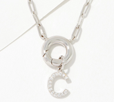 Collar Diamonique de plata de ley con clip y colgante de inicial "O" pavé. 45,7 cm
